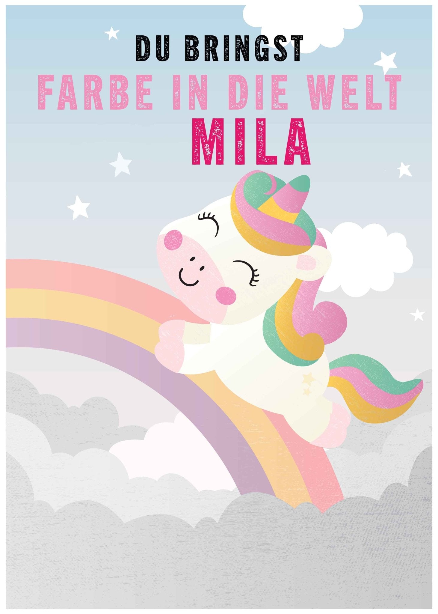 Farbe in die Welt personalisierte Einhorn - Poster - Kindermut