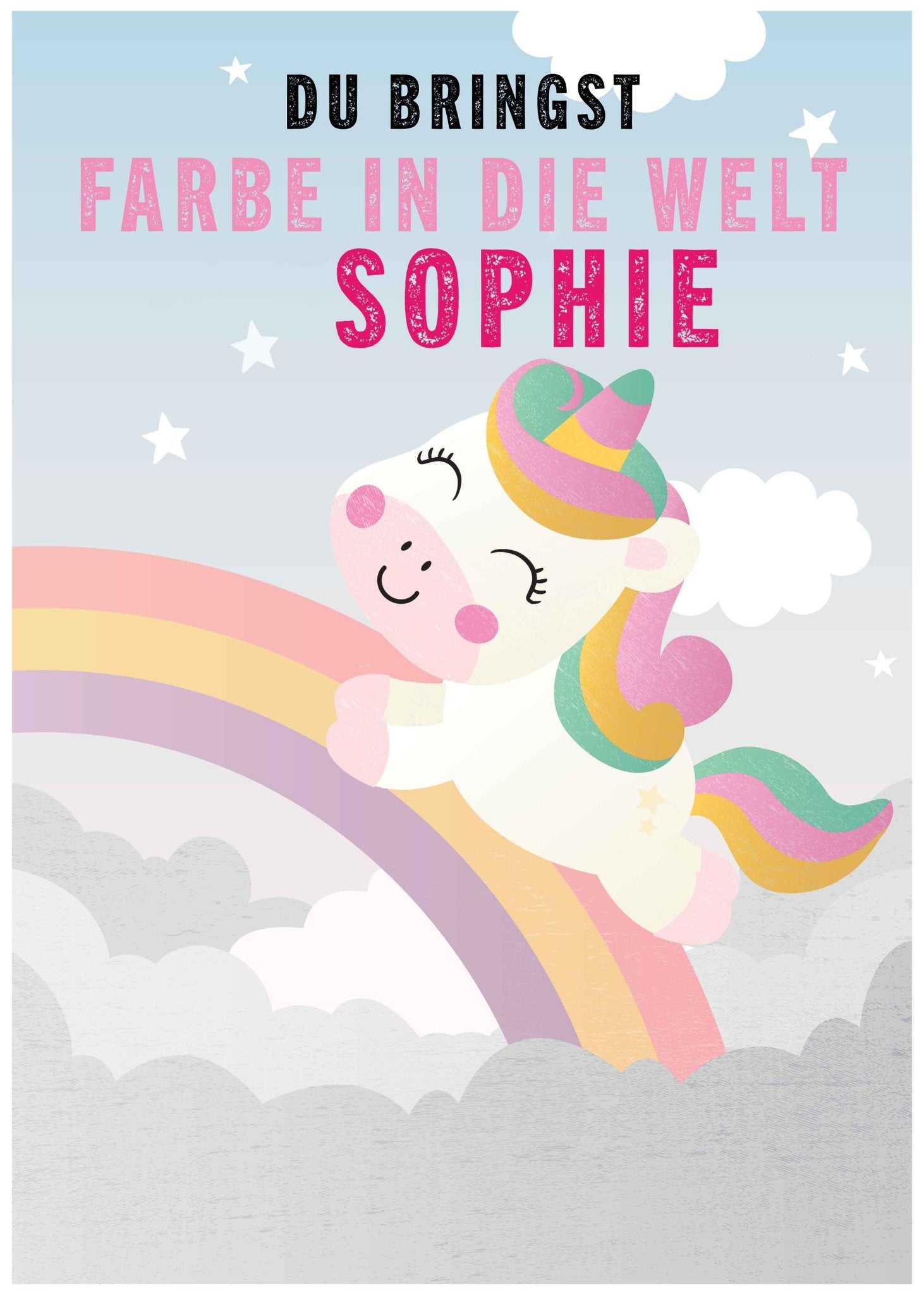 Farbe in die Welt personalisierte Einhorn - Poster - Kindermut