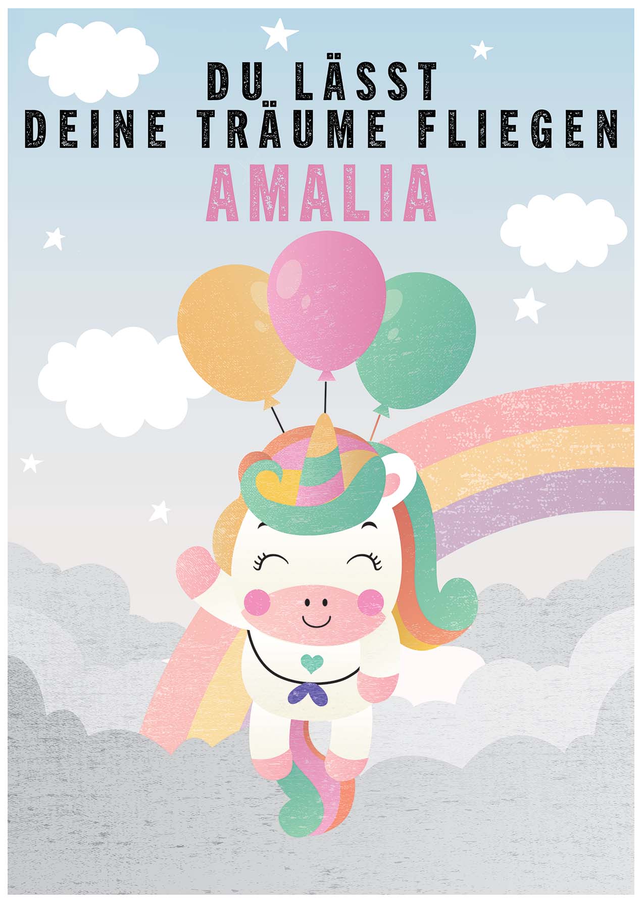 Träume fliegen personalisierte Einhorn - Poster - Kindermut