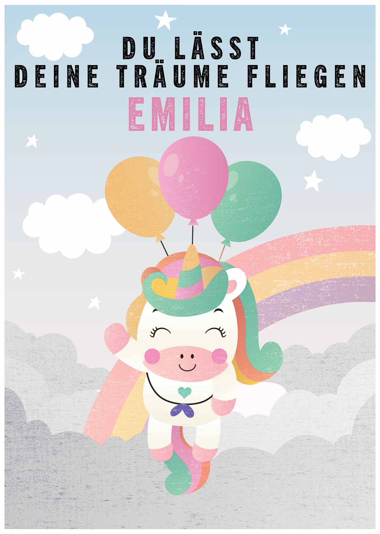 Träume fliegen personalisierte Einhorn - Poster - Kindermut